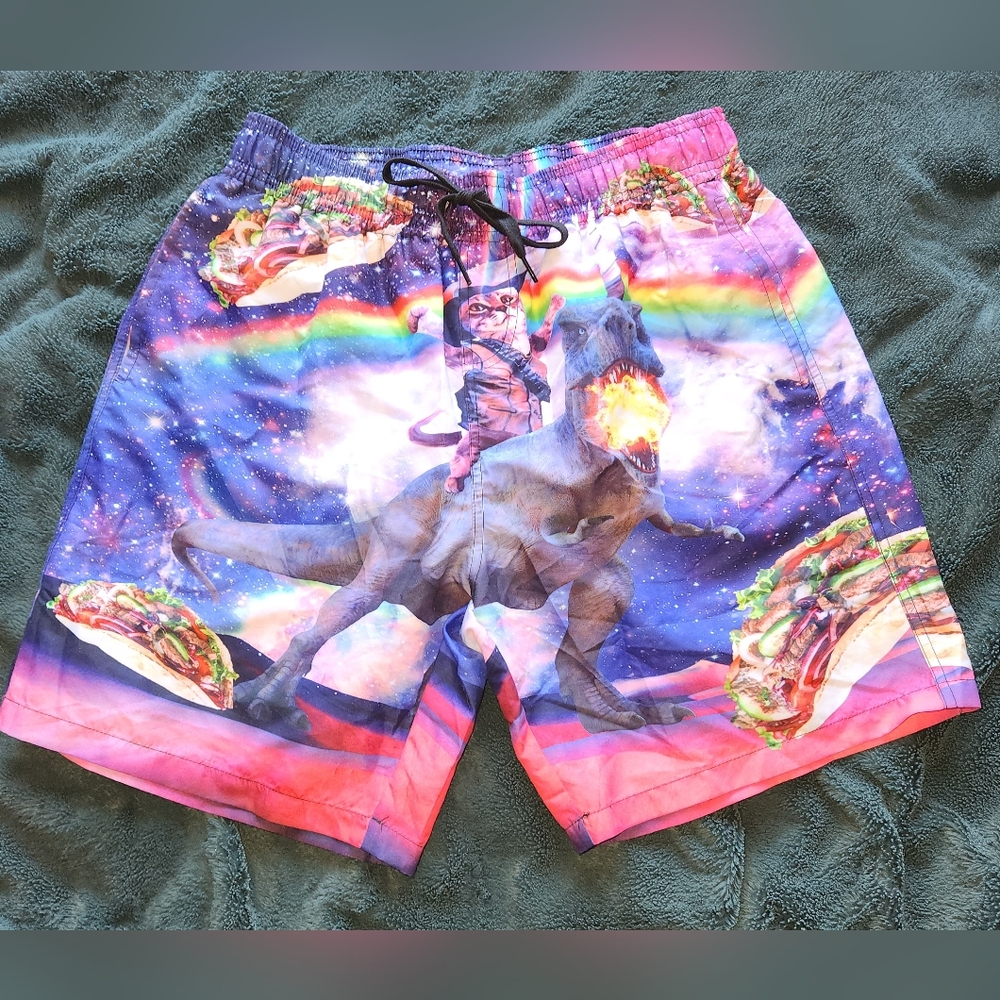 Cat Tie Dye Rainbow Swim Trunks Size M